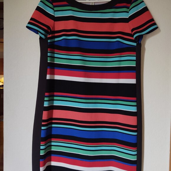 LONDON STYLE COLLECTIONS BLACK BACK FRONT STRIPED PETITE SIZE 14 KNIT STYLE DRES - Picture 7 of 7